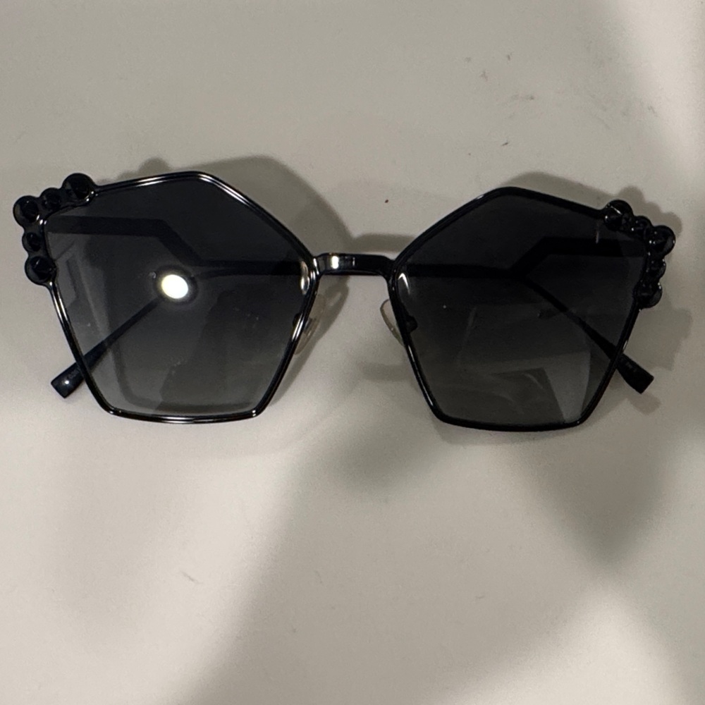 Fendi Black Geometric Sunglasses with Beaded Detail